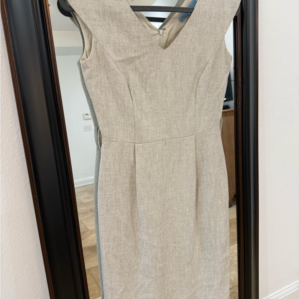 ANTONIO MELANI Tan Pleated Sheath Midi Dress